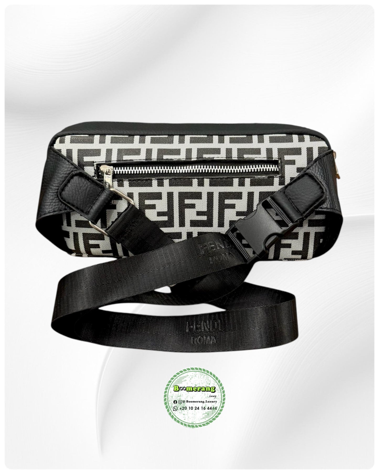 Black and Gray Leather unisex waist / crossbody bag