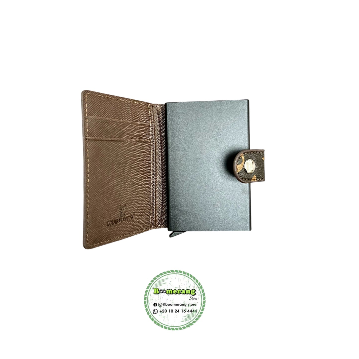 Leather & Metal Card Holder With Button