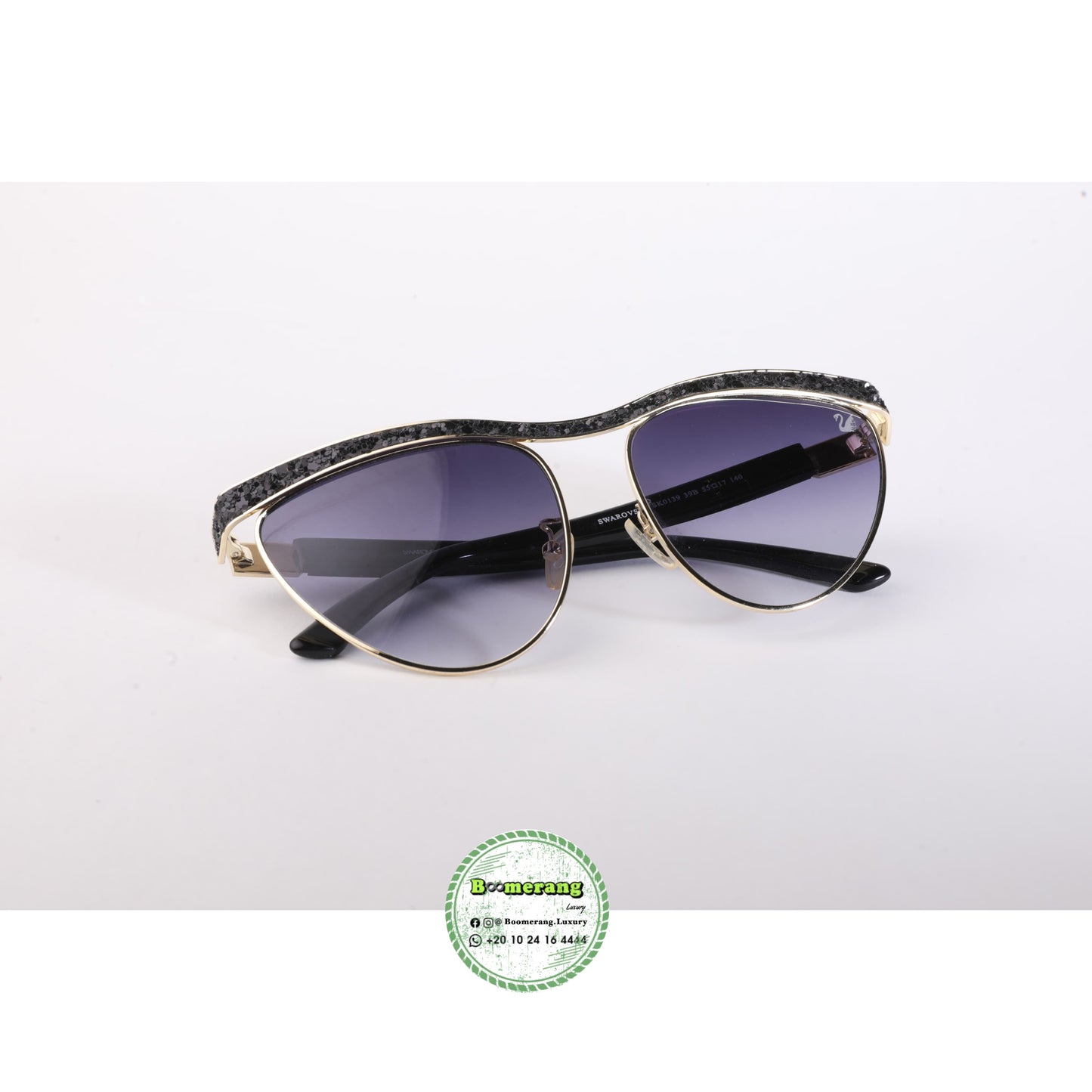Swarovski Crystal Accent Aviator Sunglasses – Black & Gold