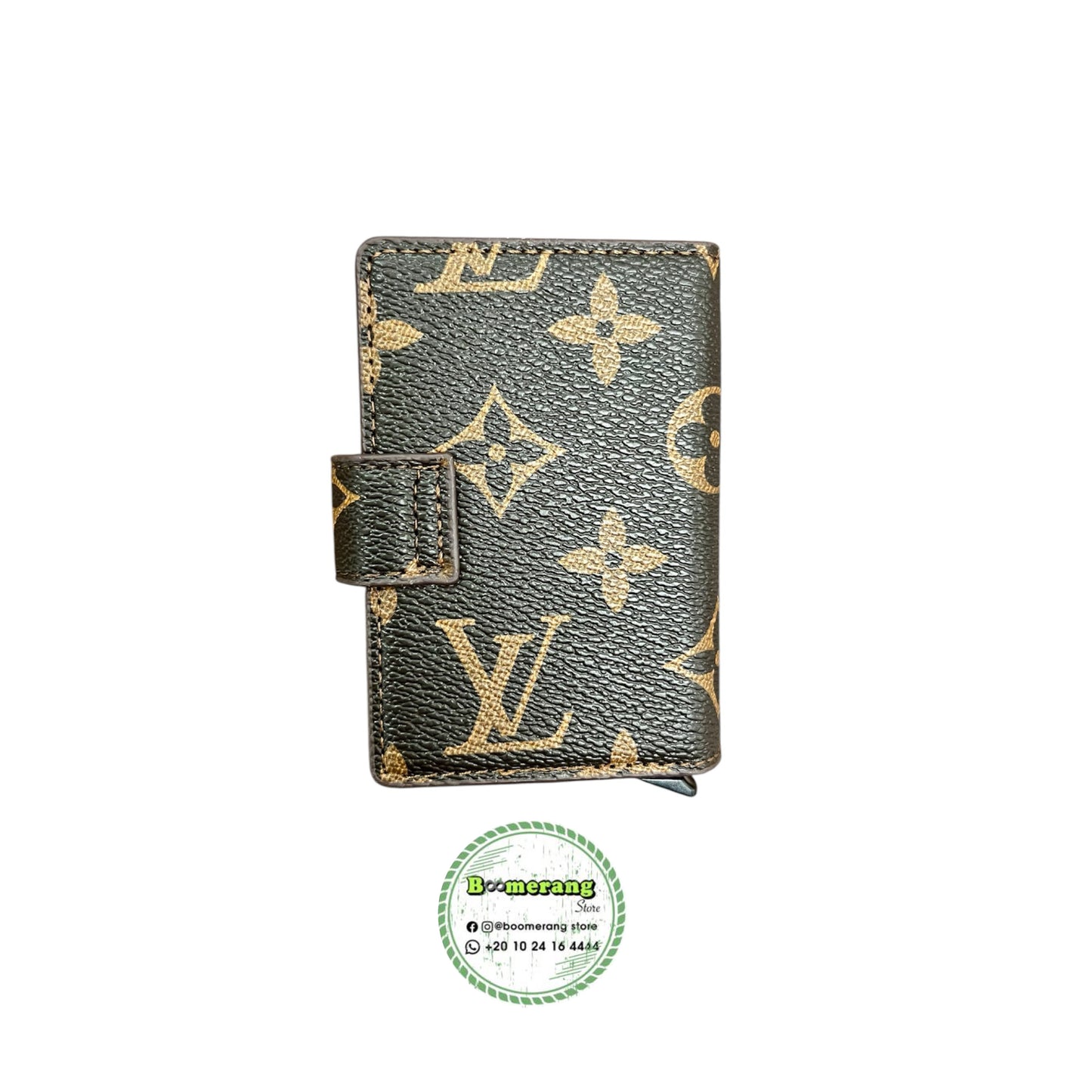 Leather & Metal Card Holder With Button