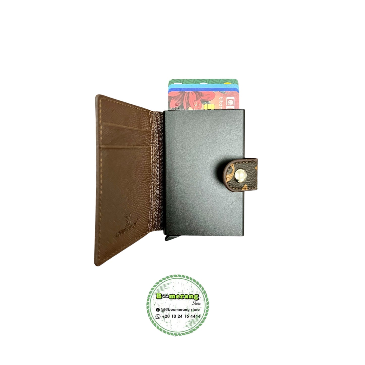Leather & Metal Card Holder With Button