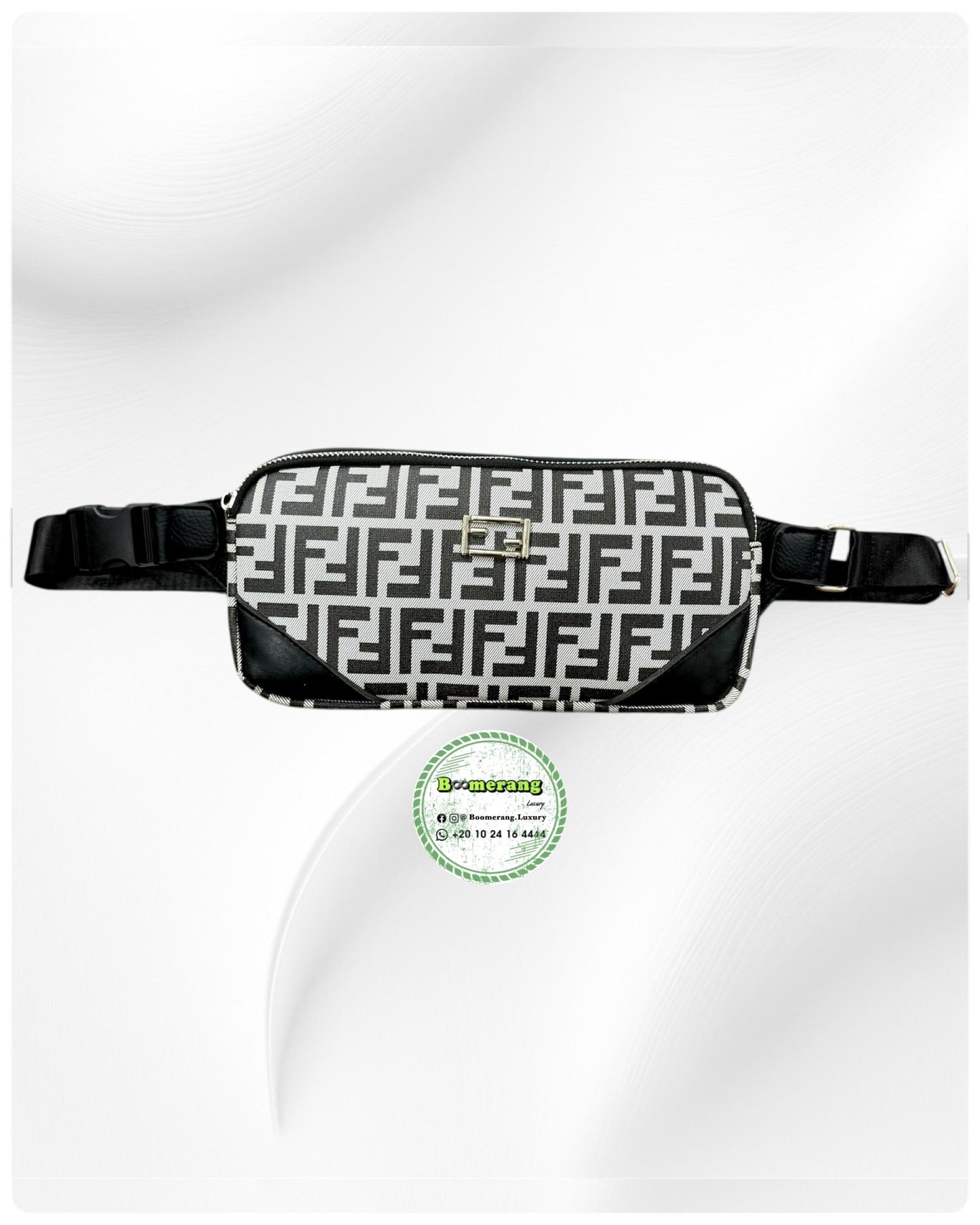 Black and Gray Leather unisex waist / crossbody bag