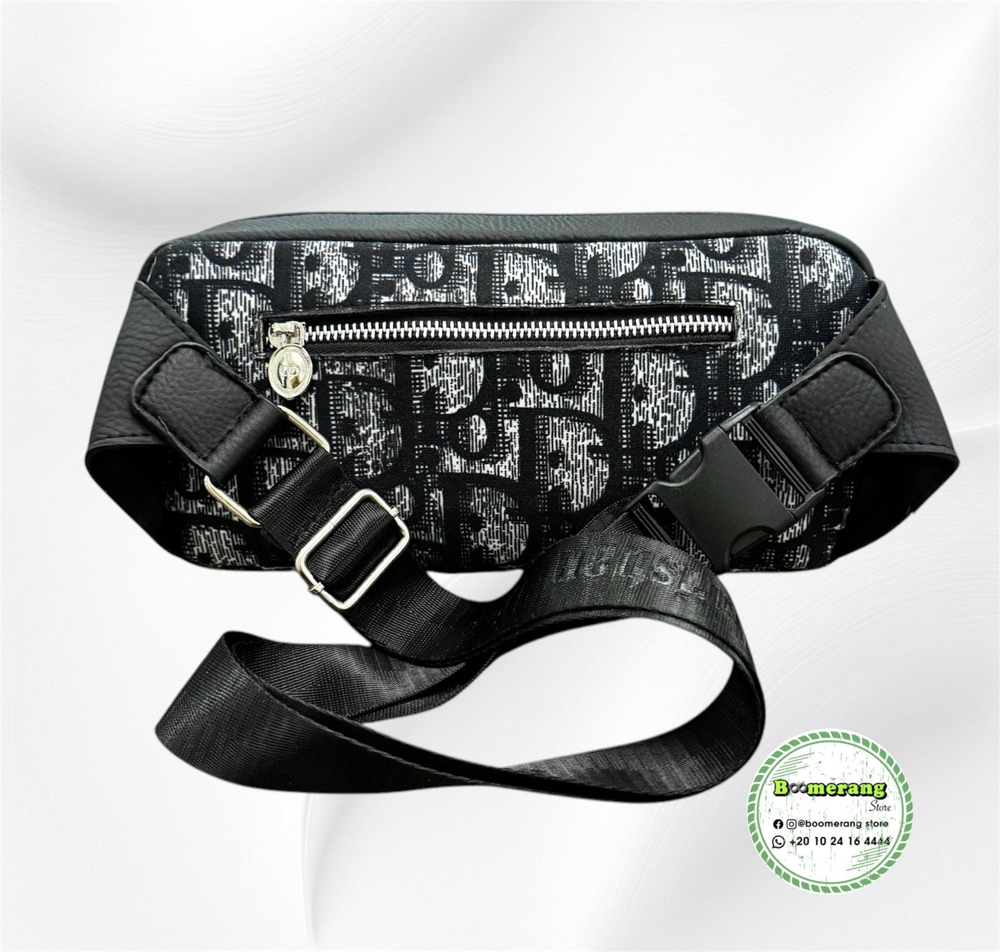 Black and Gray Leather unisex waist / crossbody bag