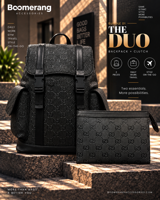 The Duo – Gucci Black Big Backpack & Clutch Bundle