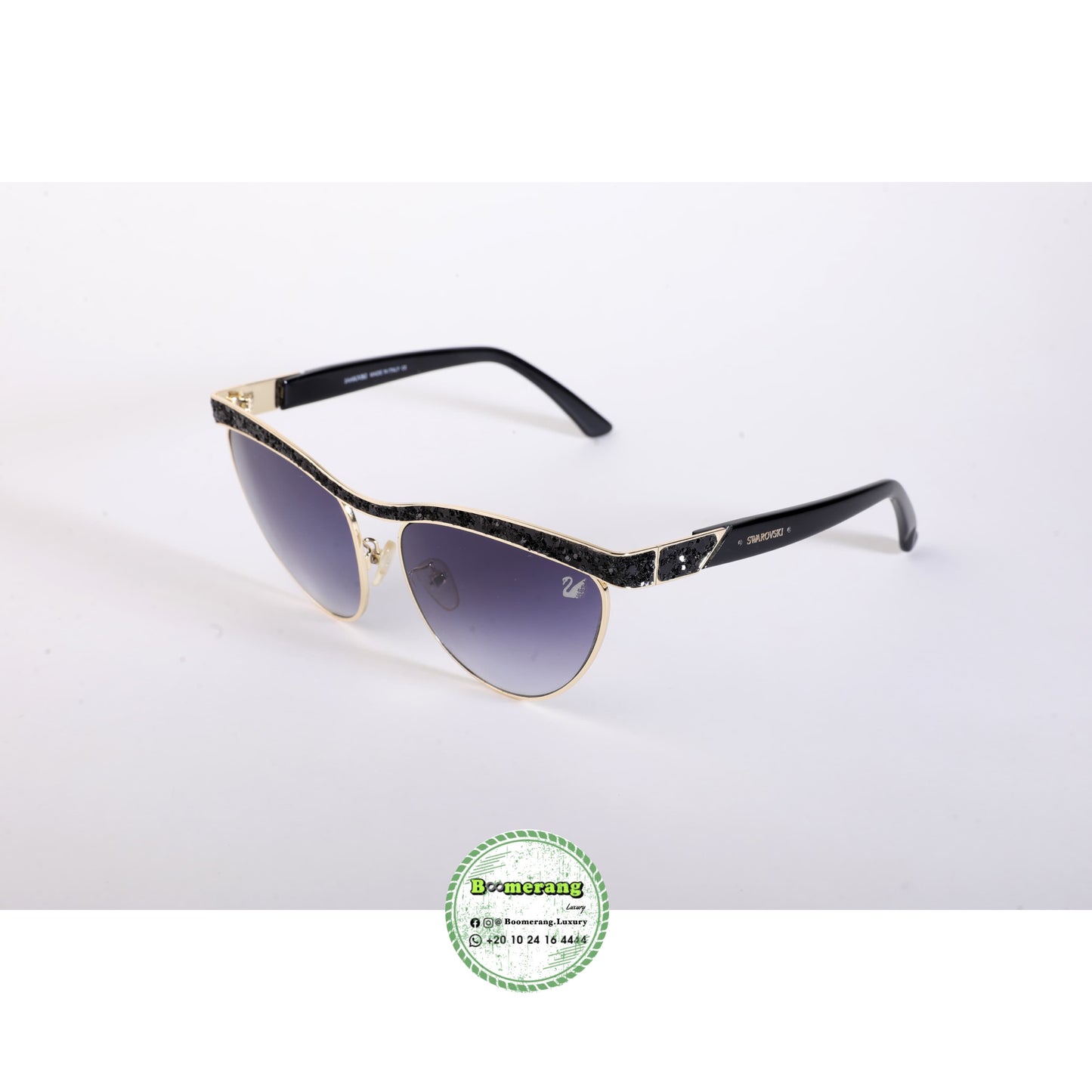 Swarovski Crystal Accent Aviator Sunglasses – Black & Gold