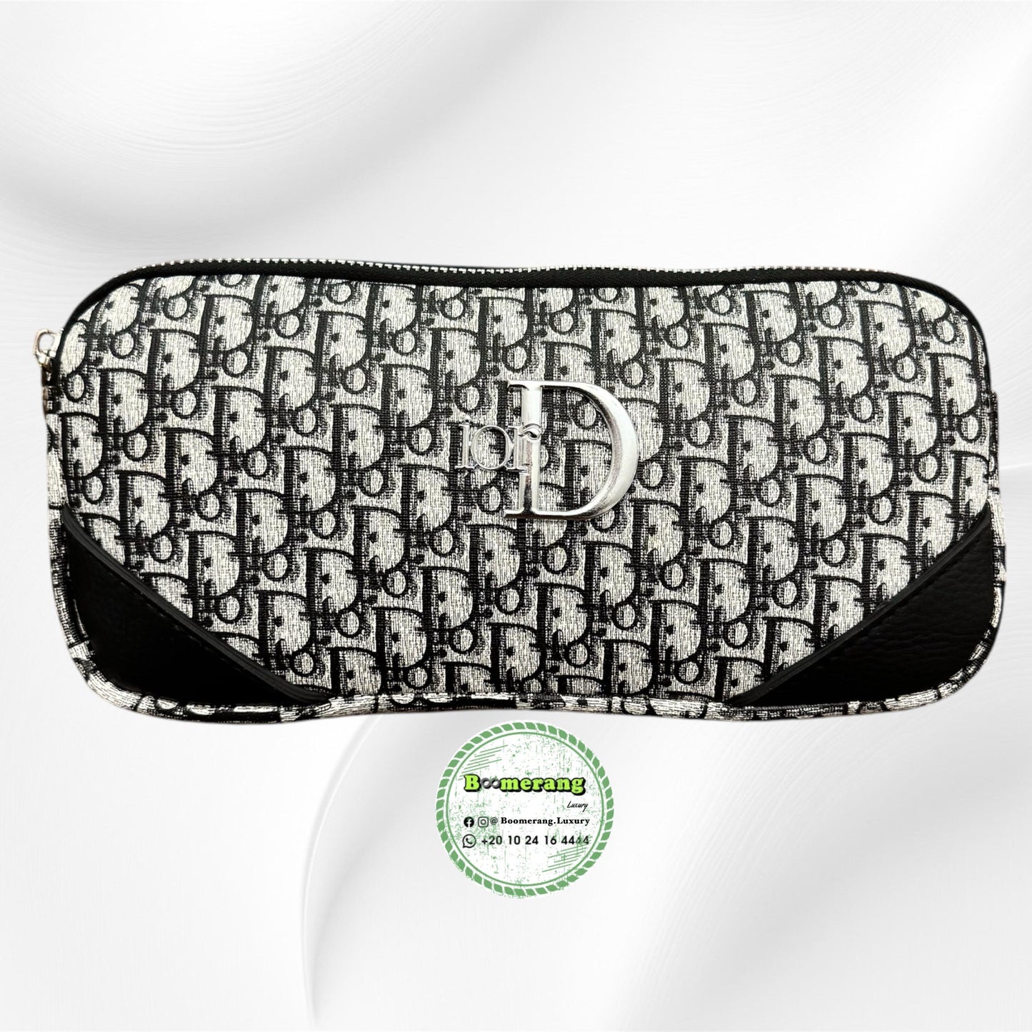 Black and light Gray Leather unisex waist / crossbody bag