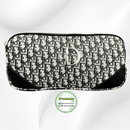 Black and light Gray Leather unisex waist / crossbody bag