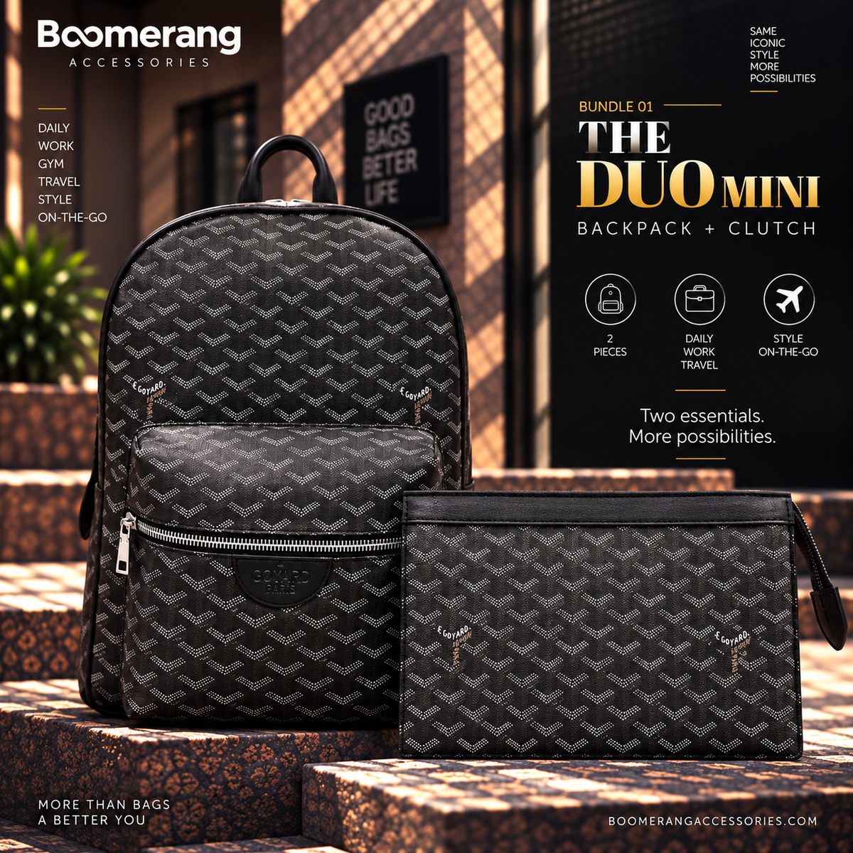 The Duo Mini – Goyard Black Backpack & Clutch Bundle