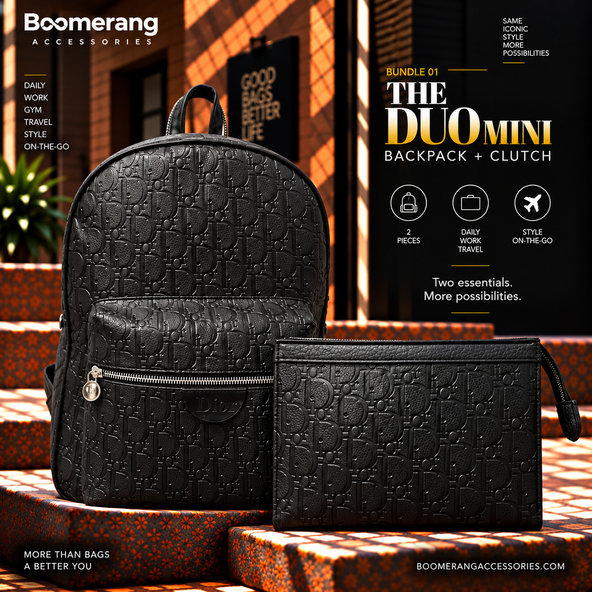 The Duo Mini – Dior Black Backpack & Clutch Bundle