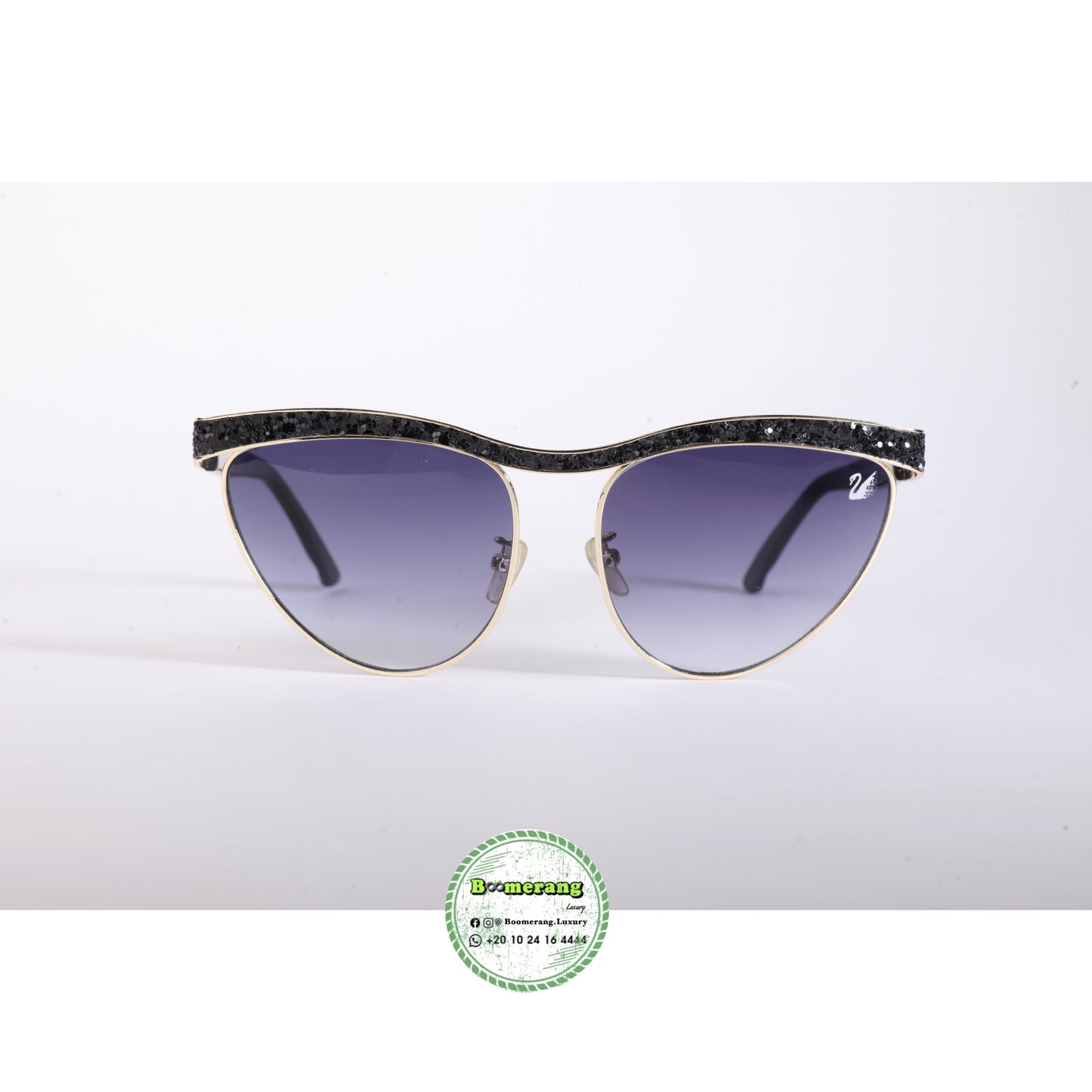 Swarovski Crystal Accent Aviator Sunglasses – Black & Gold