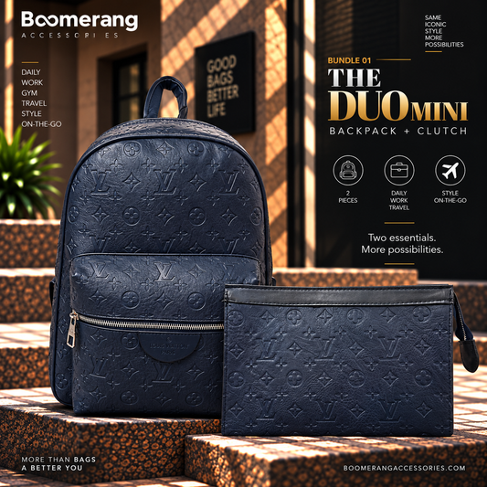 The Duo Mini – LV Dark Blue Navy Backpack & Clutch Bundle