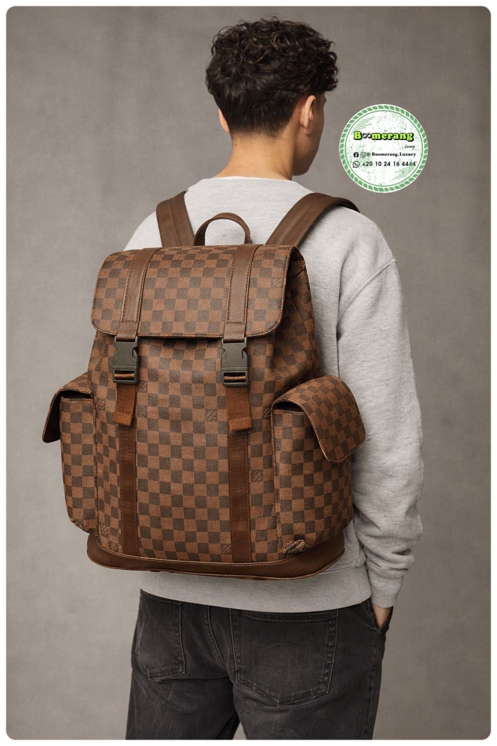 The Duo – LV Brown Big Backpack & Clutch Bundle
