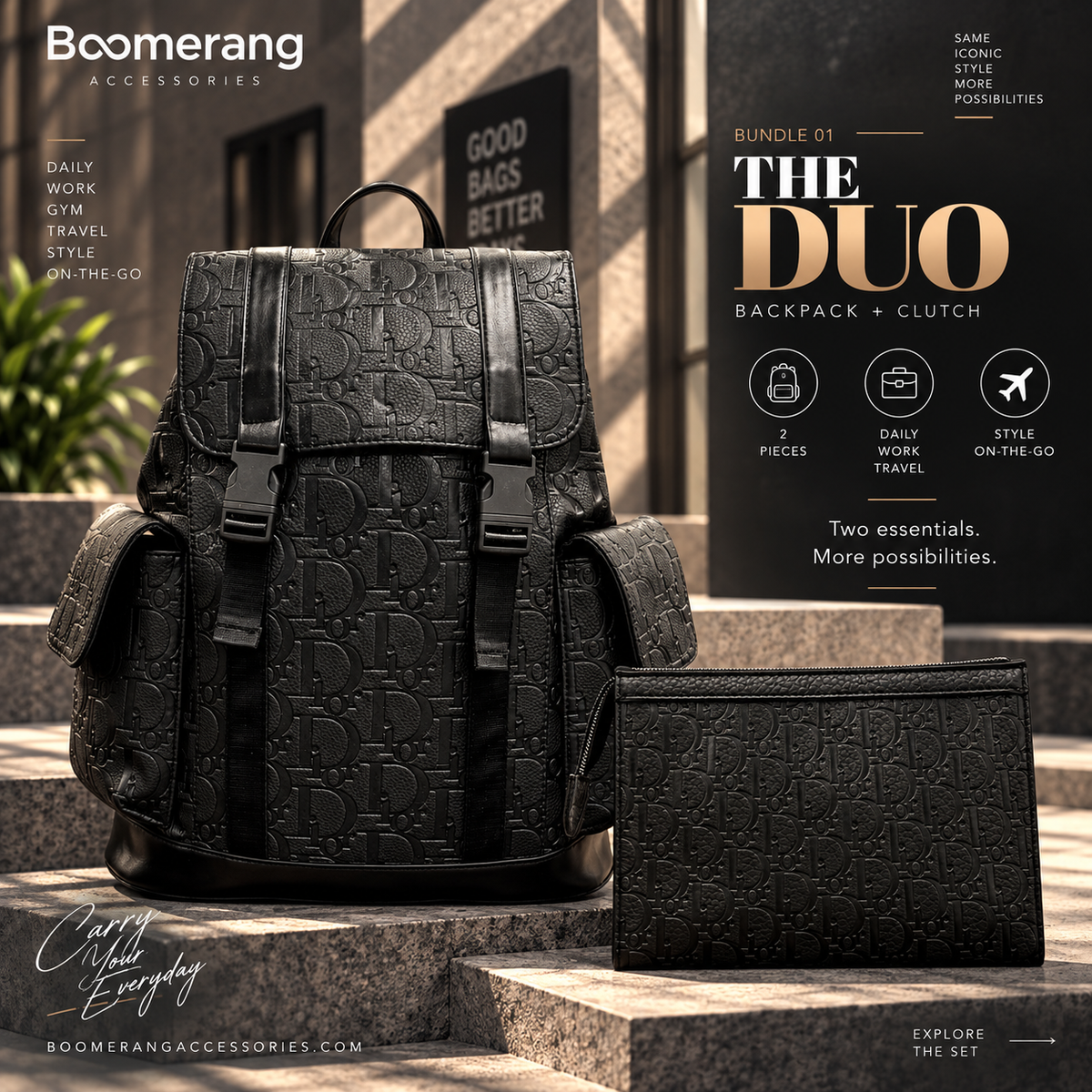 The Duo – DIOR Black Big Backpack & Clutch Bundle