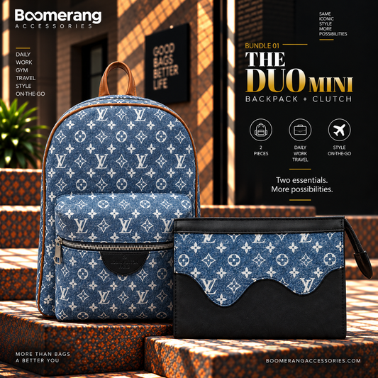 The Duo Mini – LV Blue jeans Backpack & Clutch Bundle
