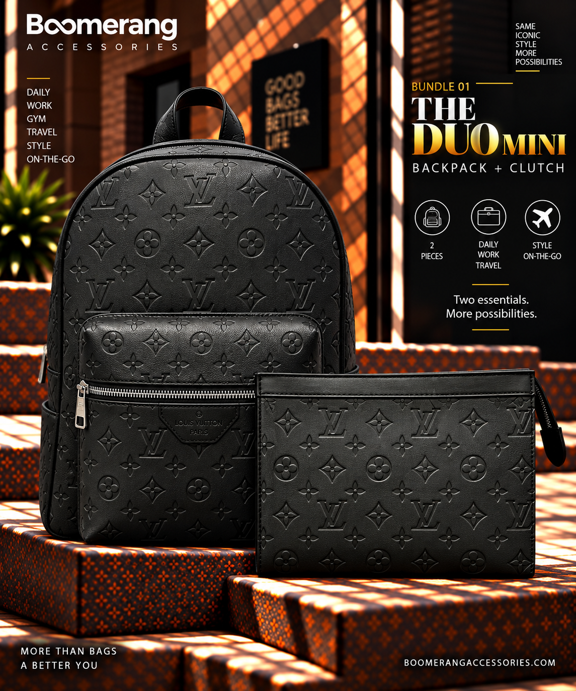 The Duo Mini – LV Black Backpack & Clutch Bundle