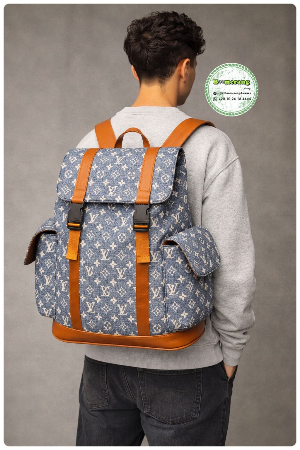 The Duo – LV Blue Jeans Big Backpack & Clutch Bundle