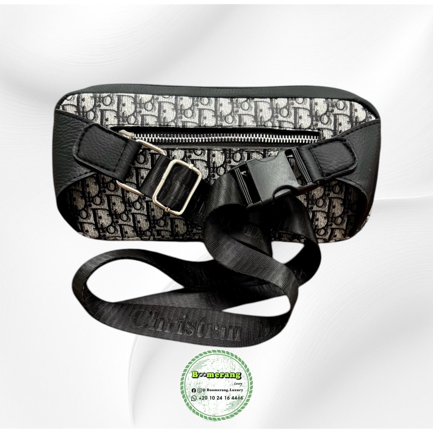 Black and light Gray Leather unisex waist / crossbody bag