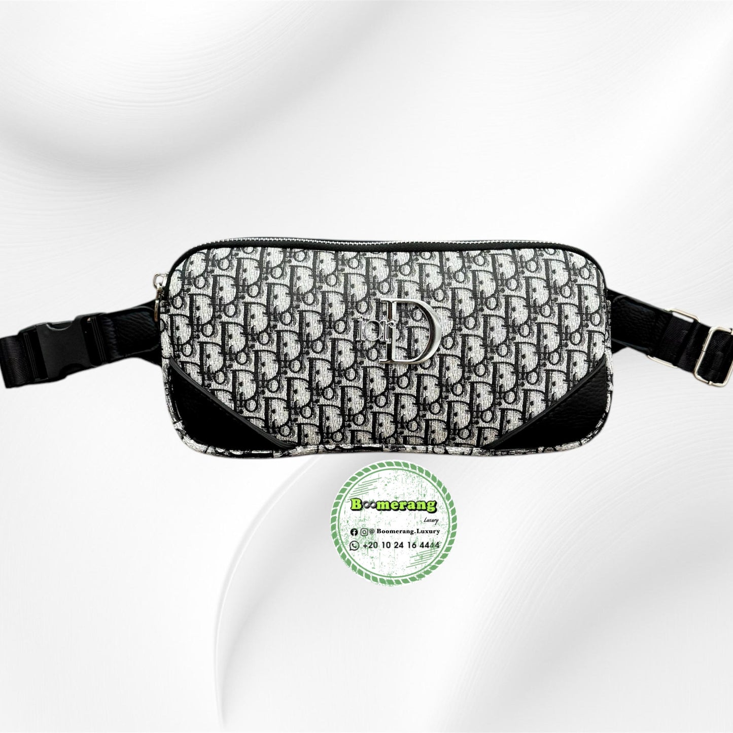 Black and light Gray Leather unisex waist / crossbody bag