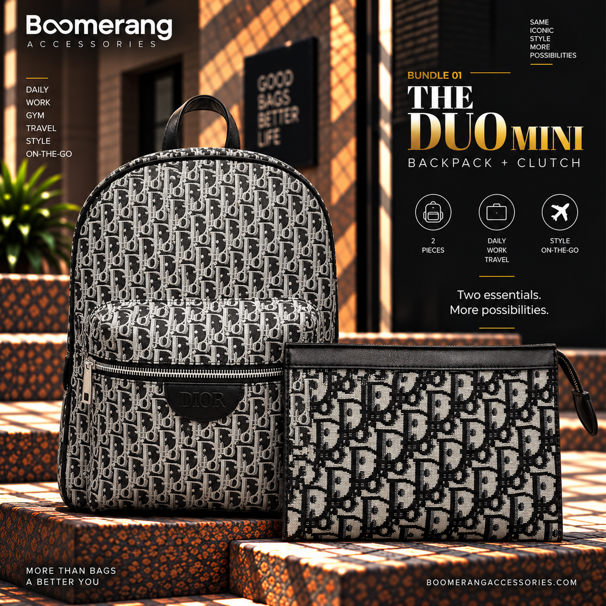 The Duo Mini – Dior Black & White Backpack & Clutch Bundle